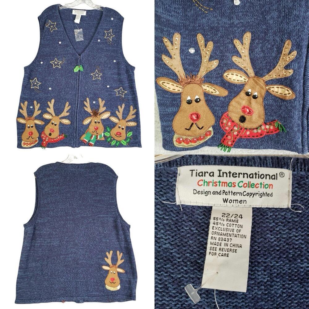Tiara International Christmas Collection Size 22/24 Sweater Vest Reindeer New